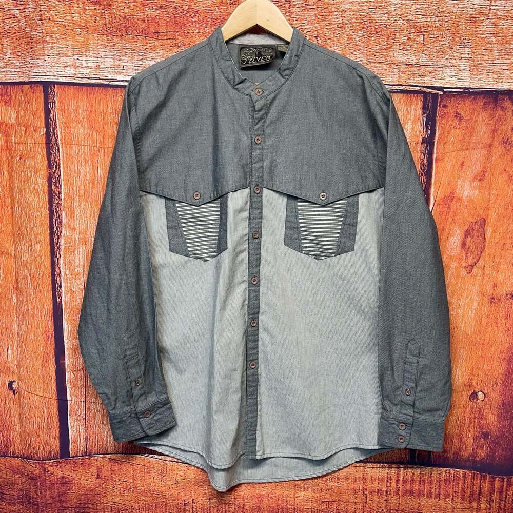Spindle River Classics Men's Long Sleeve Band Collar Button-Down Shirt